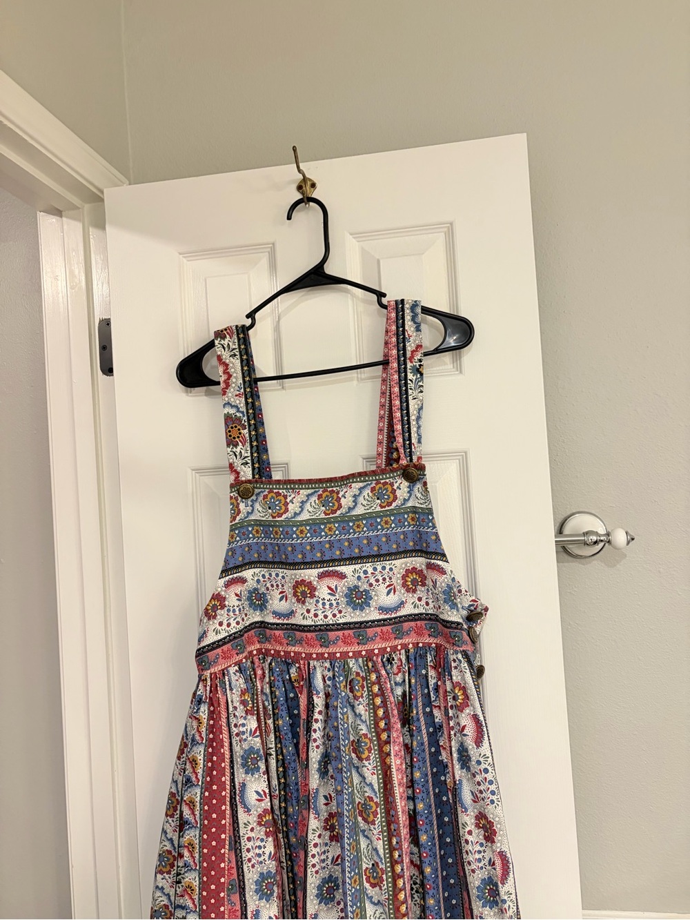 Vintage On the Verge 80s 90s Bandana Floral Apron Maxi Dress USA Large - Picture 3 of 8